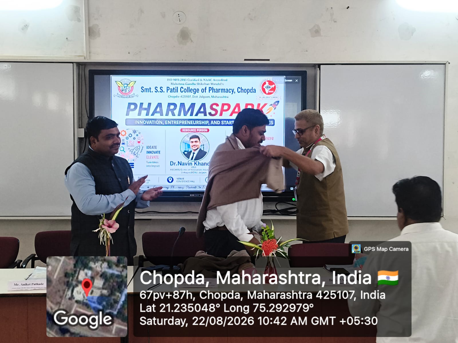 The PHARMA SPARK program on Innovation, Entrepreneurship, and Startup Opportunities was successfully conducted on 22/08/2026 at the Conference Hall, Smt. S.S. Patil College of Pharmacy, Chopda. Organi